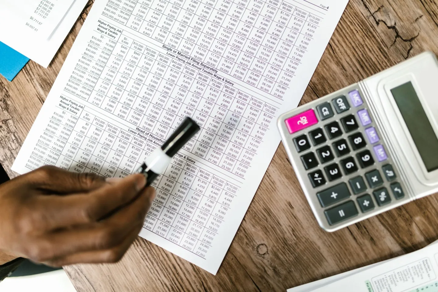 A calculator resting on household bills