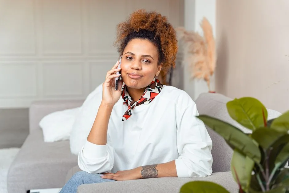 A parent making a call from home